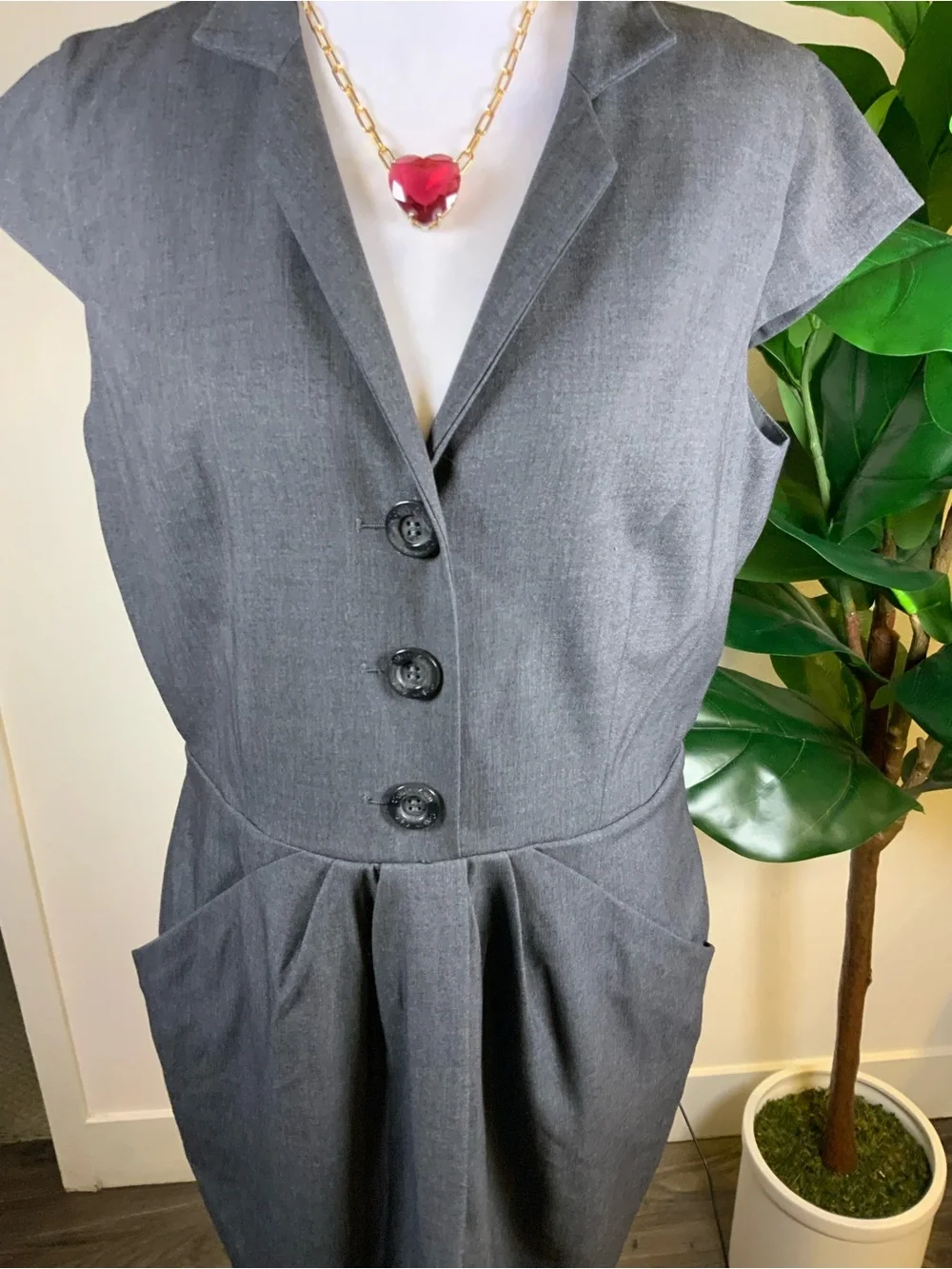 Calvin Klein Charcoal Gray Cap-Sleeve Midi Dress